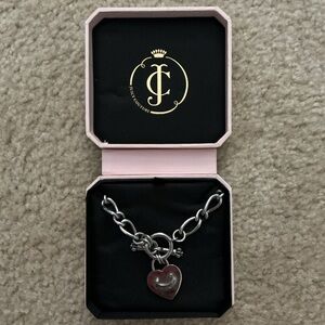 Silver vintage Juicy Couture heart banner necklace